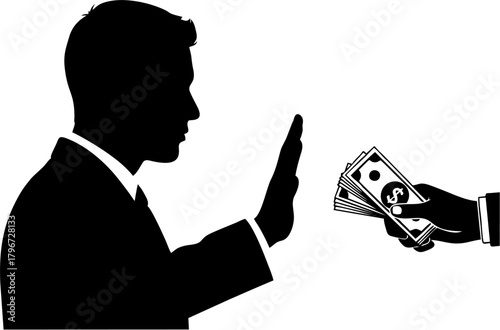 Rejecting a Bribe Silhouette of a Man Refusing Money