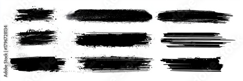 Grunge abstract brush strokes vector elements with bold texture and contrast isolated on white and black backgrounds