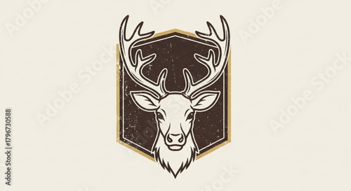 Vintage deer head logo design with antlers vector illustration for hunting and nature themes design