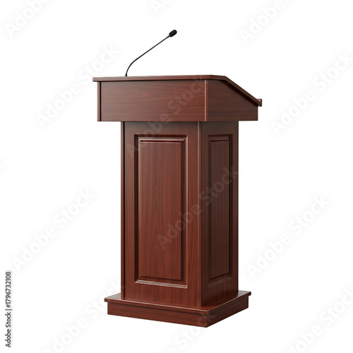 Elegant Dark Wood Podium with Microphone on Black Backdrop