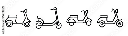 Collection of four simple scooter icons featuring classic and modern designs