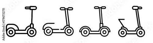 Four hand drawn scooter icons showing different models and designs for personal transport