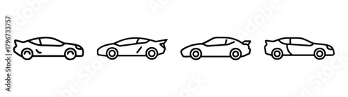 Collection of four stylized sports car outlines presented in a horizontal row