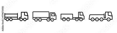 Four different truck styles lineup for transport and logistics