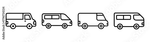 Diverse van fleet line art simple icons set commercial vehicles transportation logistics