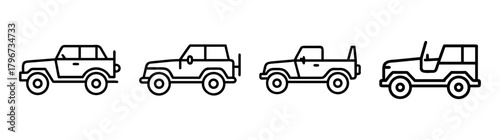 Four detailed line art style jesvg side view showing variations of open top and hard top models