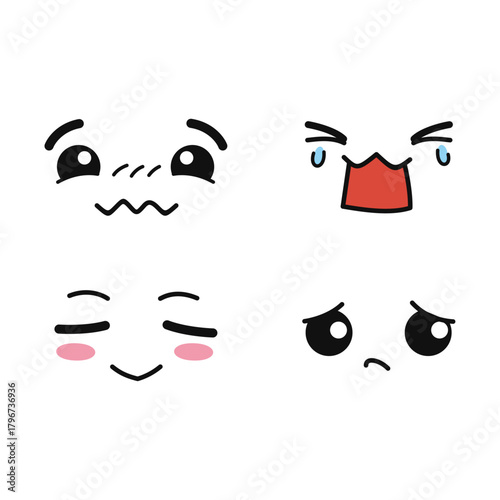 Diverse Cartoon Expressions Joy, Anger, Sadness, and More Depicted with Simple, Expressive Faces