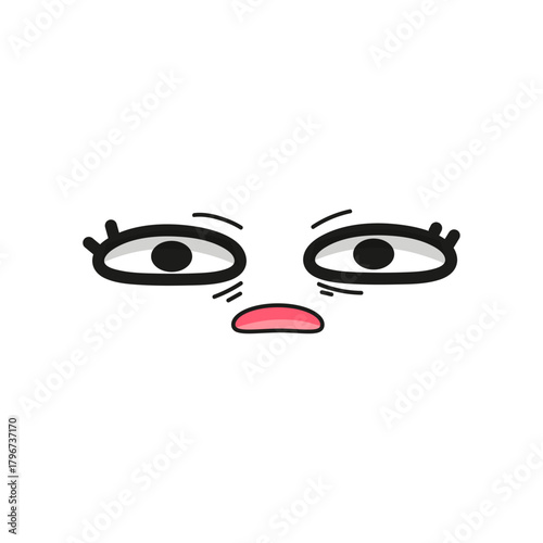 A simple cartoon character face with tired, sleepy eyes expressing exhaustion and burnout concept