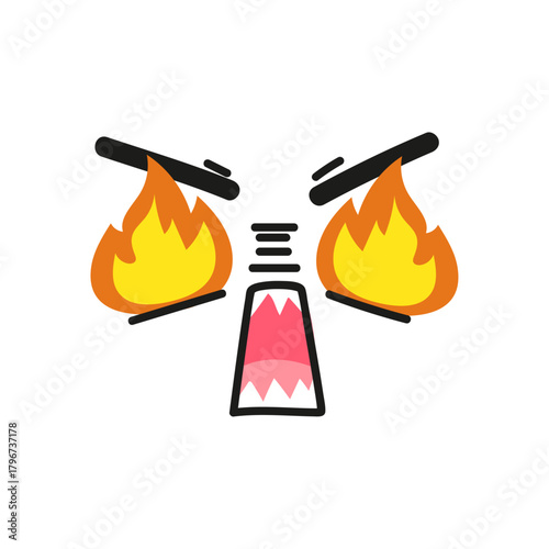 Dynamic vector art portraying a furiously screaming face, bursting with intense anger and emotional heat