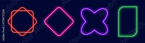 Social media template gradient neon frame rectangle smoke haze mist glow futuristic border pink blue red orange purple design element transparent light vector banner led background