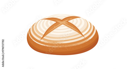 A stylized illustration of a round loaf of bread with a cross-shaped score on top.