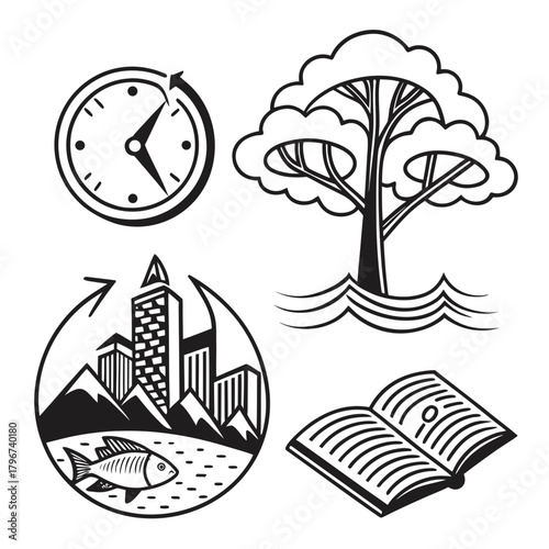 Surreal Object Morph Minimal Line Art Icons