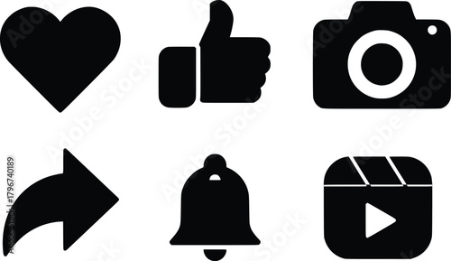 black and white icon set social media 