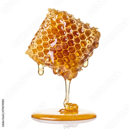 Golden Honeycomb Drips Sweet Honey Natural Food Close Up