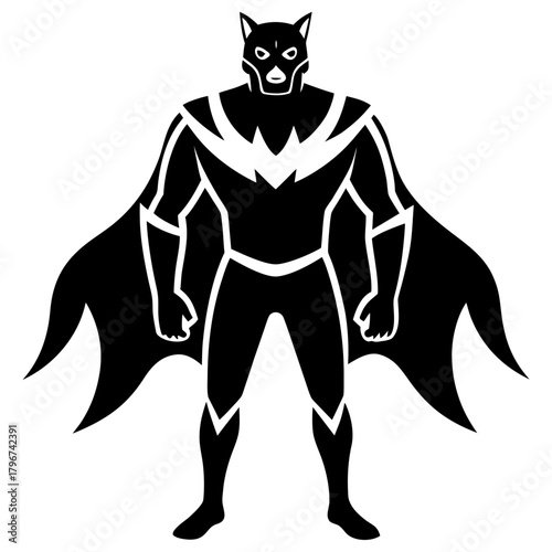 Stylized superhero figure with cape and mask ears on transparent background