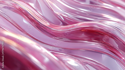 Abstract flowing pink metallic waves with a glossy texture and subtle highlights, creating a luxurious and futuristic aesthetic