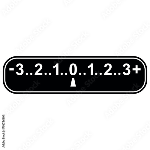 Camera exposure meter scale indicator showing balanced light measurement level guide