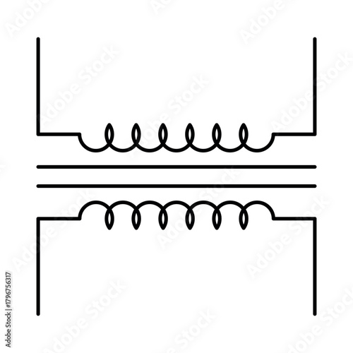 Transformer schematic, electrical coils, core diagram, physics circuit symbol design