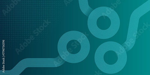 Teal circuit design technology background with lines