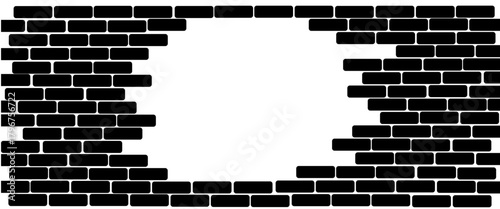 Broken black brick wall. Crack stone background.