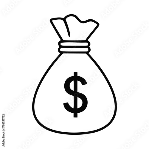 Clean Vector Line Art Money Bag with Prominent Dollar Mark
