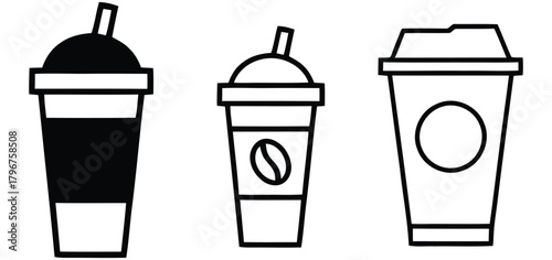 Collection of Various Takeaway Coffee Cup Line Art Illustrations
