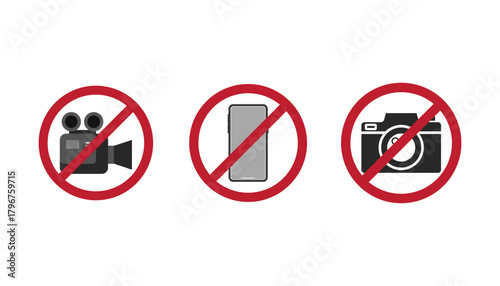 Visual warning prohibiting all forms of media recording including video cell phone cameras and still photography