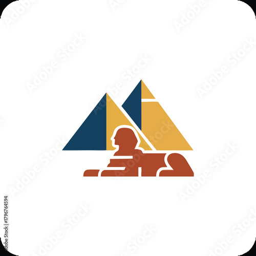 2D icon of Cairo showing simplified pyramids and a stylized Sphinx silhouette