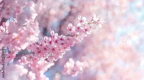 Golden cherry blossoms arranged against blue violet gradient backdrop with radiant round bokeh glow