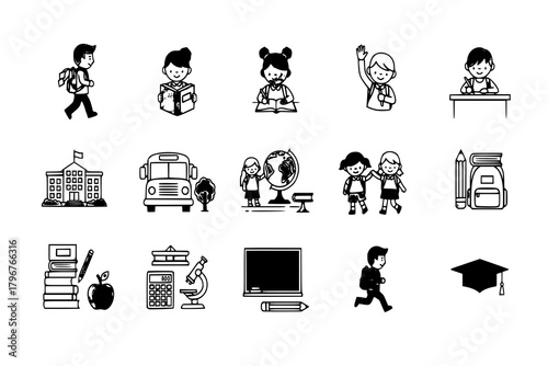 vector set of School days. Pictogram icon set. School children.
