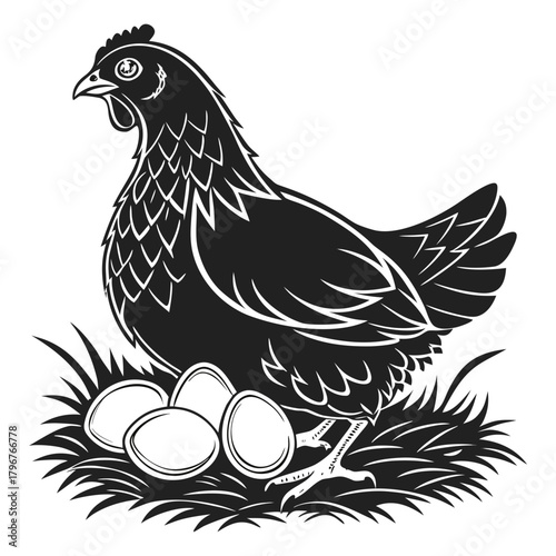 hen with eggs