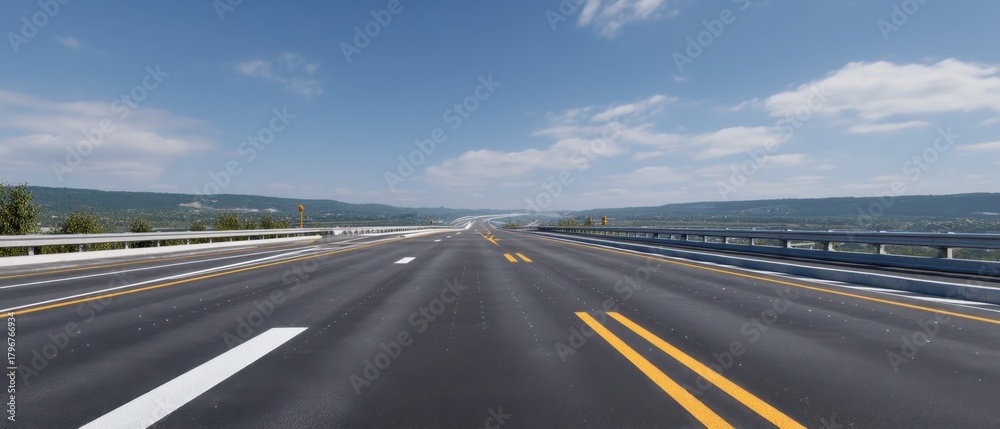 Fototapeta premium A modern multi-lane highway with pristine road markings, emphasizing clarity and open-road freedom.