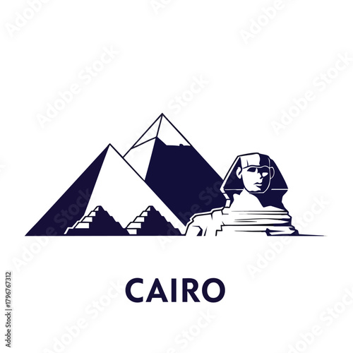 2D icon of Cairo showing simplified pyramids and a stylized Sphinx silhouette