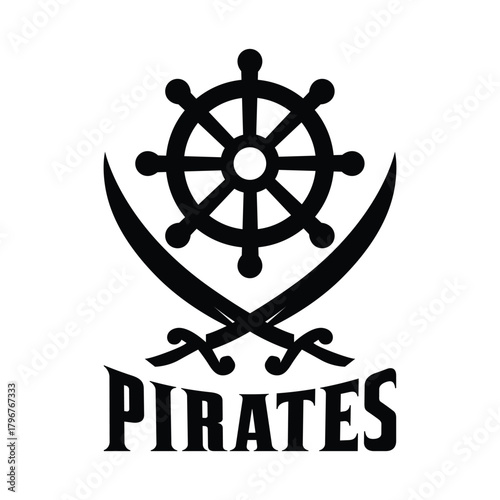 Pirate Skull Emblem with Crossed Cutlasses and Captain Hat