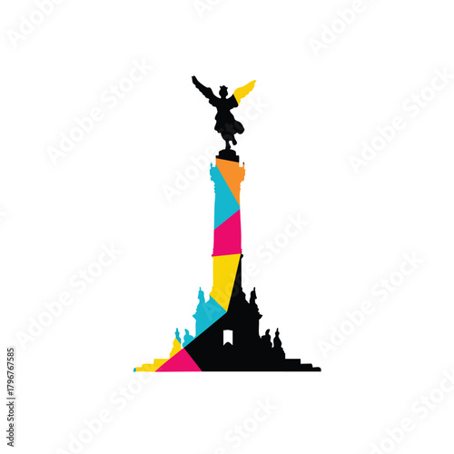 2D icon of Mexico City depicting a stylized Angel of Independence silhouette with decorative geometric motifs