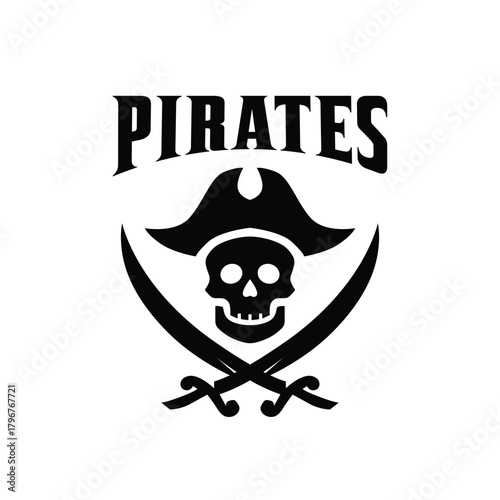 Pirate Skull Emblem with Crossed Cutlasses and Captain Hat
