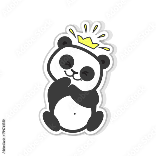 Happy Panda Cartoon with Crown Character for Kids, Cute and Adorable Illustration