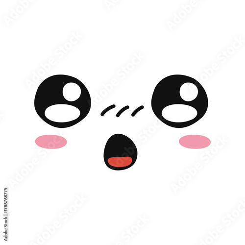 Amazed and surprised emoji face with blushing cheeks and wide open mouth, white background
