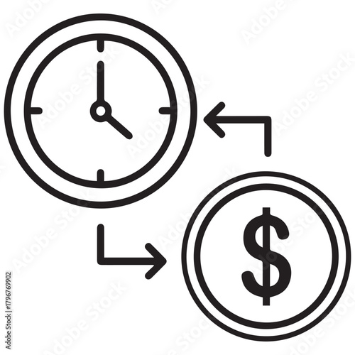 Time is Money Clock and Dollar Coin Exchange Concept.