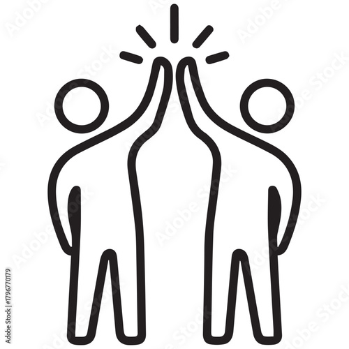 Two stick figures giving a high five in black and white.