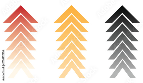 Set of swipe up arrows in various styles on a white background. Swipe up arrow button set. Swipe up arrow icon set directional concepts. Vector illustration.