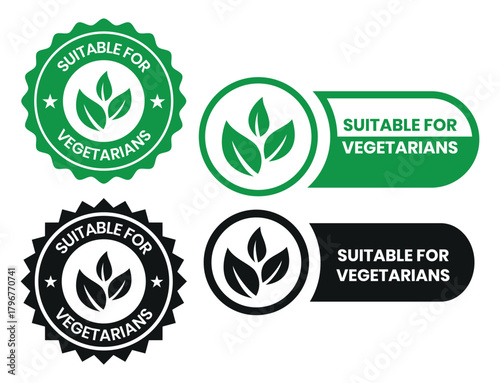 Suitable for Vegetarians stamp sticker with Leaves icon vector illustration. Suitable for Vegetarians sign, logo, badge, icon, sticker, label, emblem, stamp, symbol, black, line, flat vector.