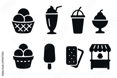 Ice cream icons set flat silhouettes of desserts and treats