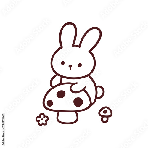 Adorable Cartoon Rabbit Sitting on a Mushroom