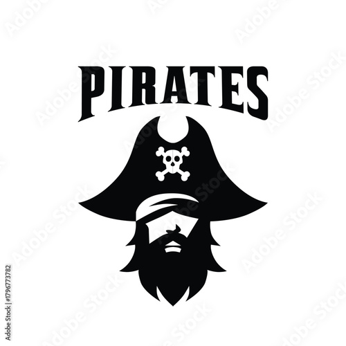 Pirate Skull Emblem with Crossed Cutlasses and Captain Hat