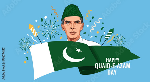 Celebrate Quaid e Azam Day with festive Pakistani pride and patriotic spirit, perfect for national holidays, cultural events, and historical commemorations with vibrant fireworks