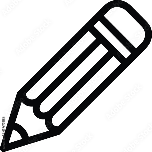 Black and white simple line art illustration of a pencil with eraser writing drawing