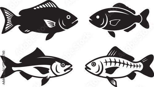 Fish silhouette vector. Fish icon vector set.