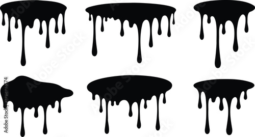 Flowing liquid dripping from above. Liquid paint drops on an isolated background. Flowing, spilling, dripping.