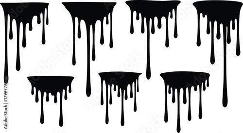 Flowing liquid dripping from above. Liquid paint drops on an isolated background. Flowing, spilling, dripping.